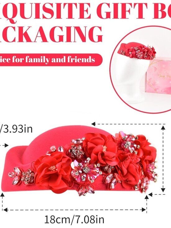 Women\'s British Felt hat Church Derby Headdress Floral Beret hat Red main image 5